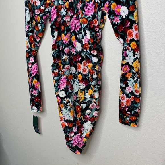 Wild Fable Velvet Floral Mini Dress New Small Ruched Long Sleeve - Picture 8 of 12